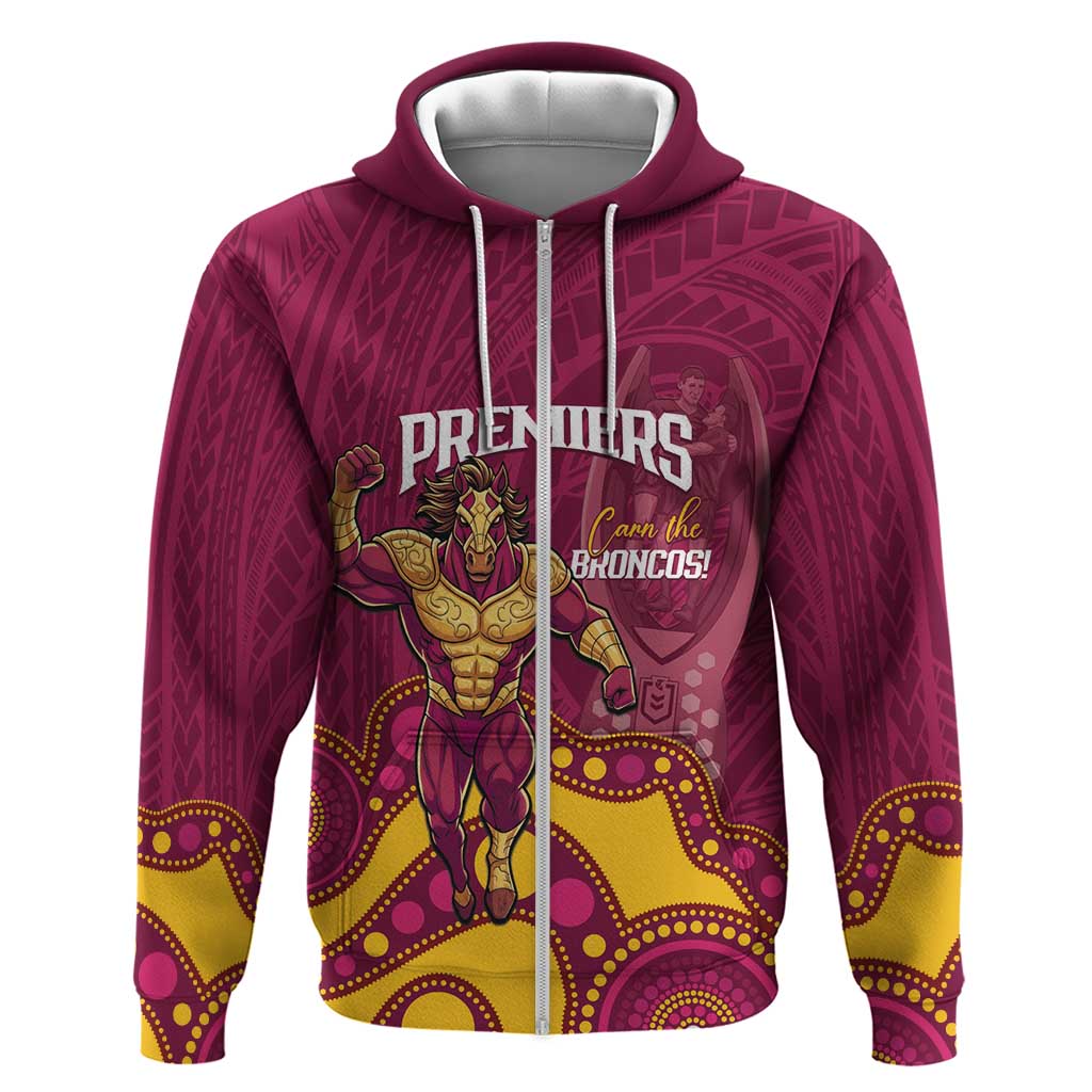 NRL Broncos Rugby Custom Zip Hoodie Premiers Trophy Carn The Bronx - Aussie Hoodie