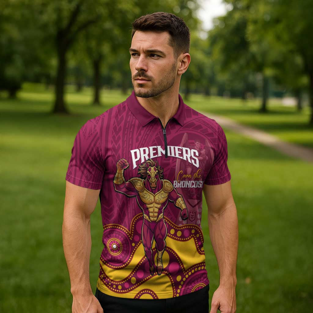 NRL Broncos Rugby Custom Zipper Polo Shirt Premiers Trophy Carn The Bronx - Aussie Hoodie