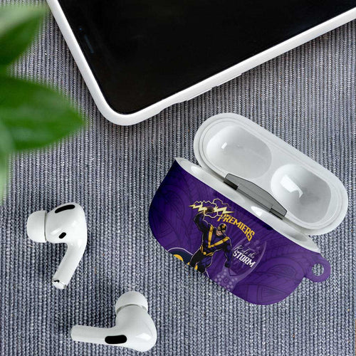 NRL Melbourne Rugby Custom AirPods Case Premiers Trophy Ride The Storm - Aussie Hoodie
