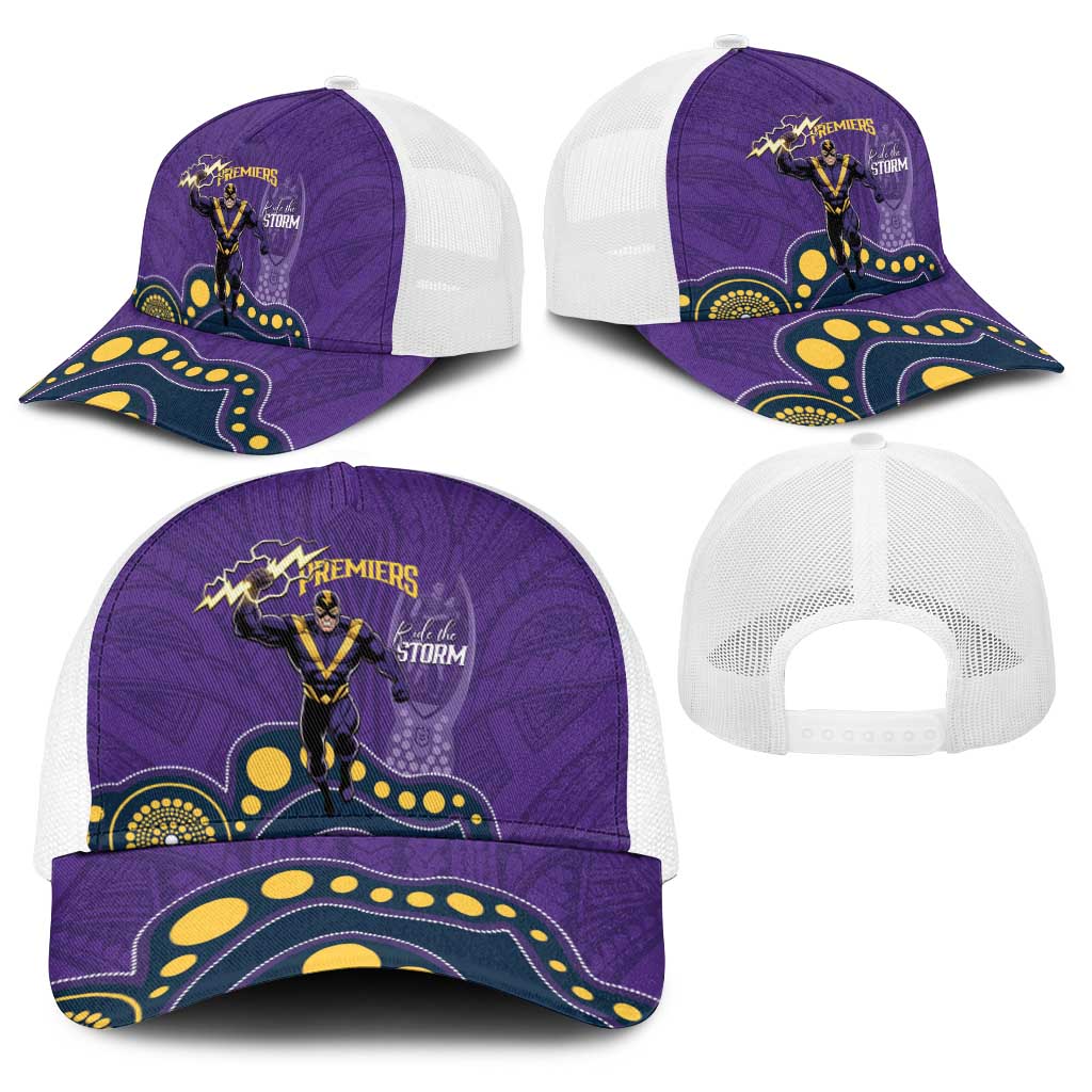 NRL Melbourne Rugby Baseball Net Cap Premiers Trophy Ride The Storm - Aussie Hoodie