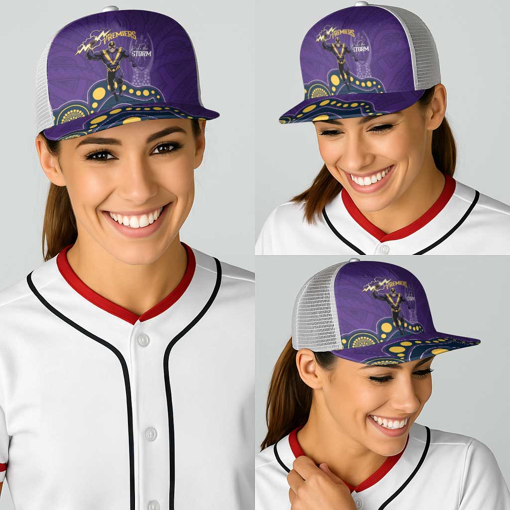 NRL Melbourne Rugby Baseball Net Cap Premiers Trophy Ride The Storm - Aussie Hoodie
