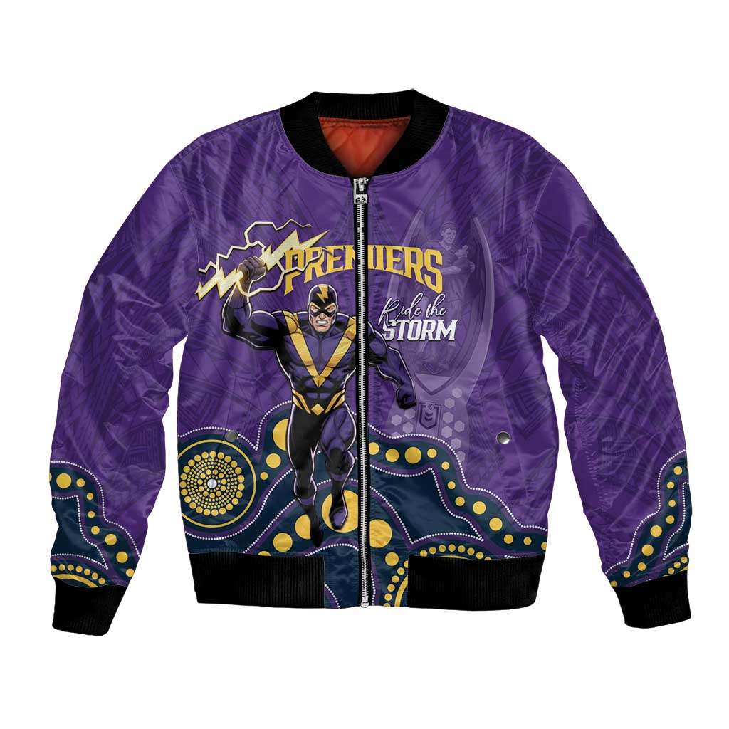 NRL Melbourne Rugby Custom Bomber Jacket Premiers Trophy Ride The Storm - Aussie Hoodie