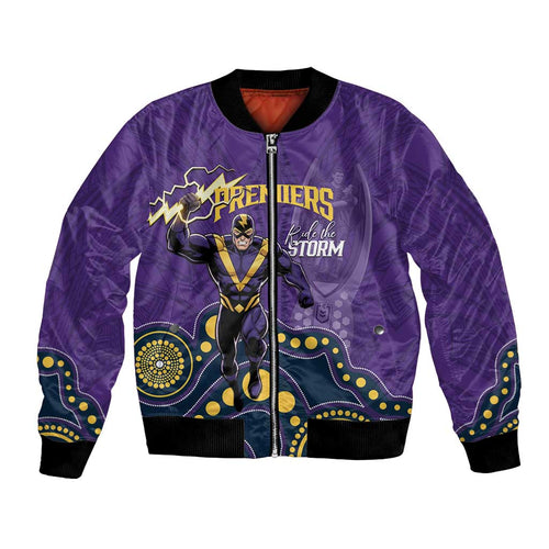 NRL Melbourne Rugby Custom Bomber Jacket Premiers Trophy Ride The Storm - Aussie Hoodie