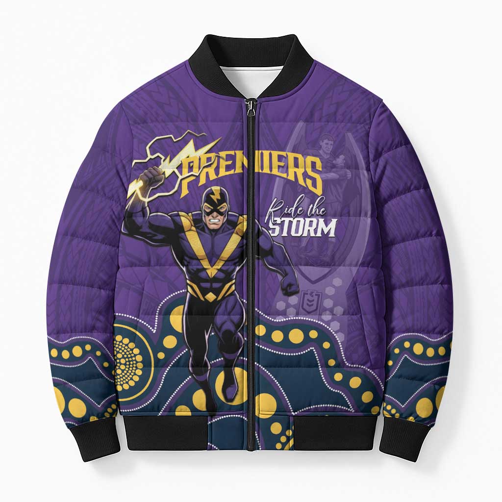 NRL Melbourne Rugby Custom Bomber Puffer Jacket Premiers Trophy Ride The Storm - Aussie Hoodie