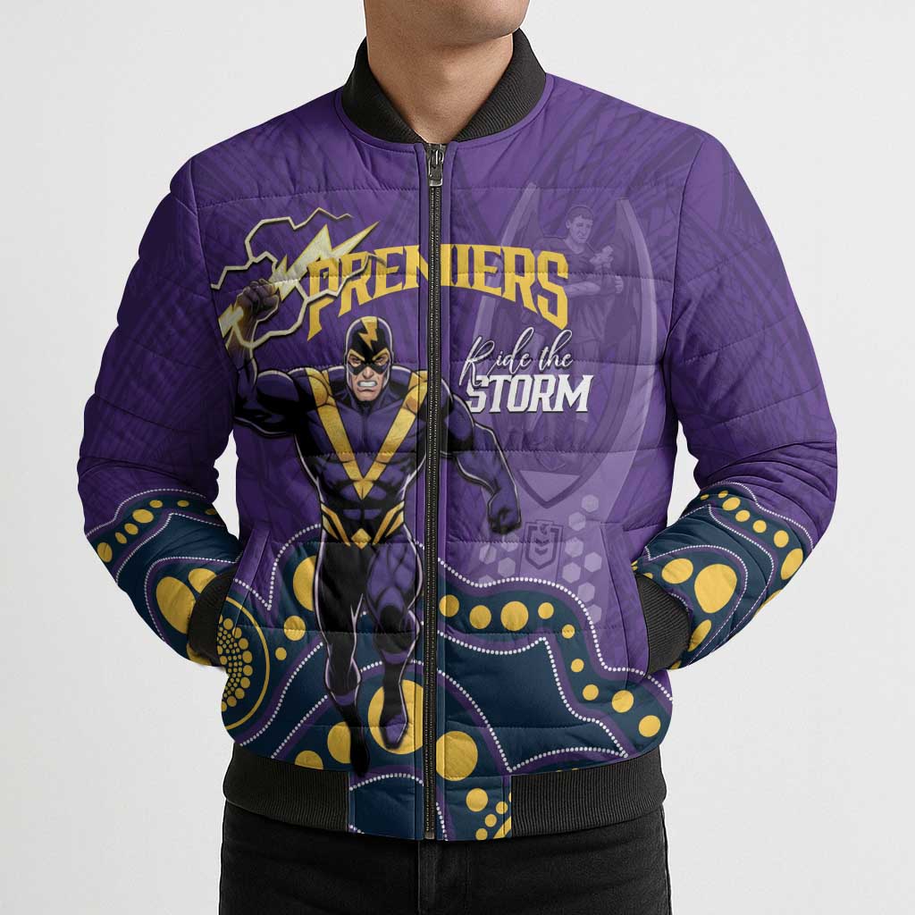 NRL Melbourne Rugby Custom Bomber Puffer Jacket Premiers Trophy Ride The Storm - Aussie Hoodie