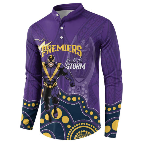 NRL Melbourne Rugby Custom Button Sweatshirt Premiers Trophy Ride The Storm - Aussie Hoodie