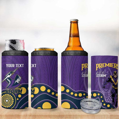 NRL Melbourne Rugby Custom 4 in 1 Can Cooler Tumbler Premiers Trophy Ride The Storm - Aussie Hoodie