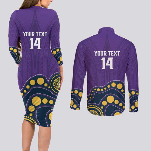NRL Melbourne Rugby Custom Couples Matching Long Sleeve Bodycon Dress and Long Sleeve Button Shirt Premiers Trophy Ride The Storm - Aussie Hoodie