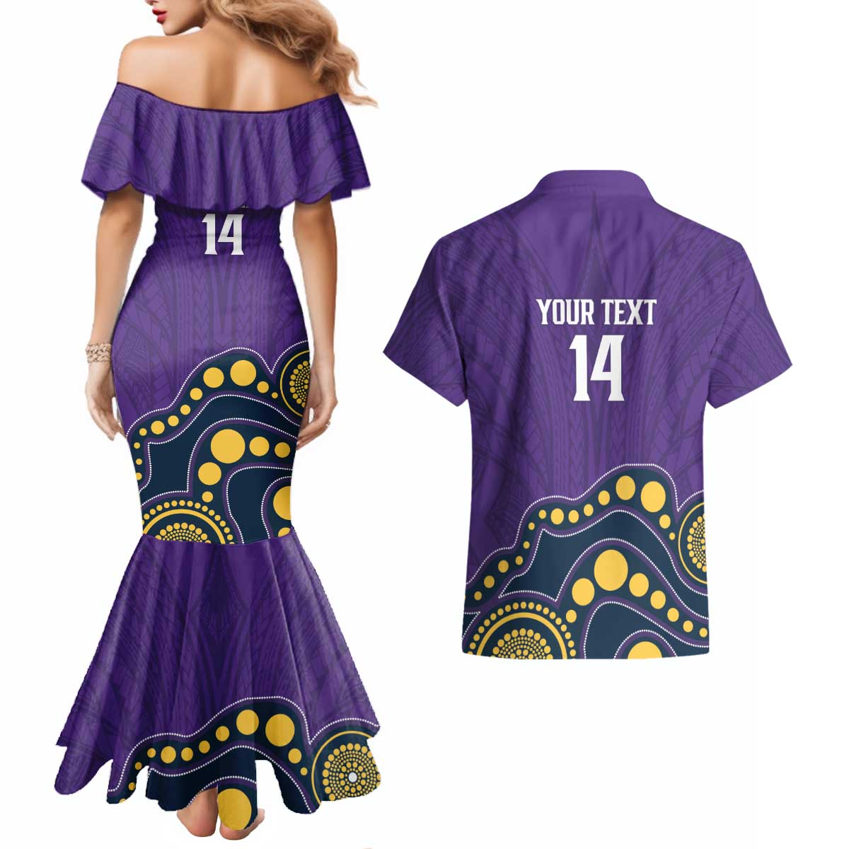 NRL Melbourne Rugby Custom Couples Matching Mermaid Dress and Hawaiian Shirt Premiers Trophy Ride The Storm - Aussie Hoodie