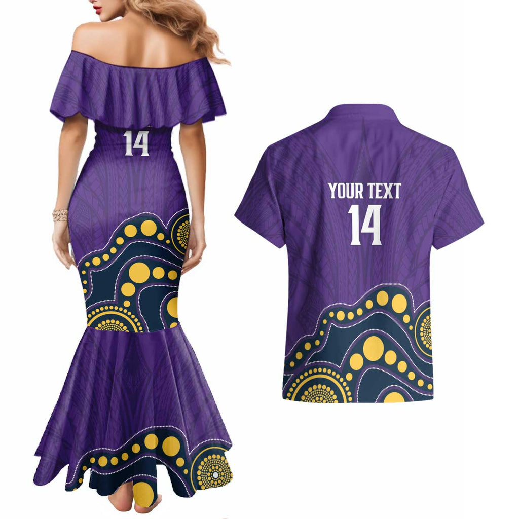NRL Melbourne Rugby Custom Couples Matching Mermaid Dress and Hawaiian Shirt Premiers Trophy Ride The Storm - Aussie Hoodie