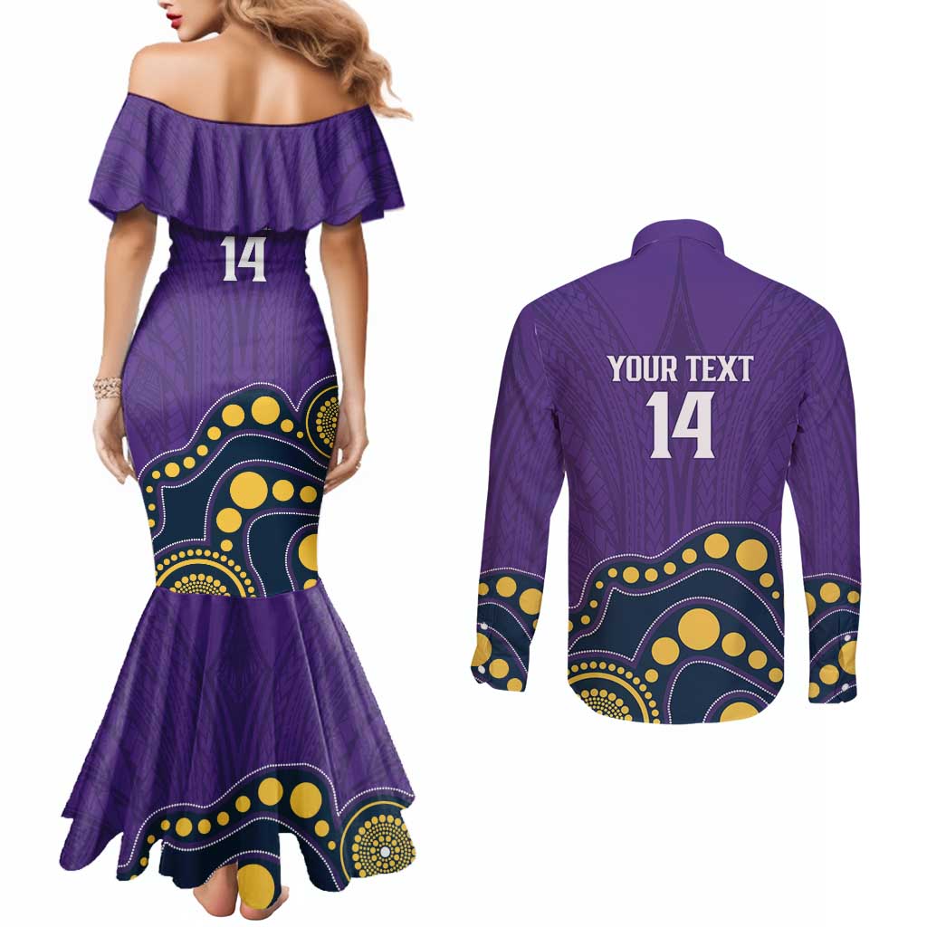 NRL Melbourne Rugby Custom Couples Matching Mermaid Dress and Long Sleeve Button Shirt Premiers Trophy Ride The Storm - Aussie Hoodie