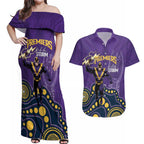 NRL Melbourne Rugby Custom Couples Matching Off Shoulder Maxi Dress and Hawaiian Shirt Premiers Trophy Ride The Storm - Aussie Hoodie
