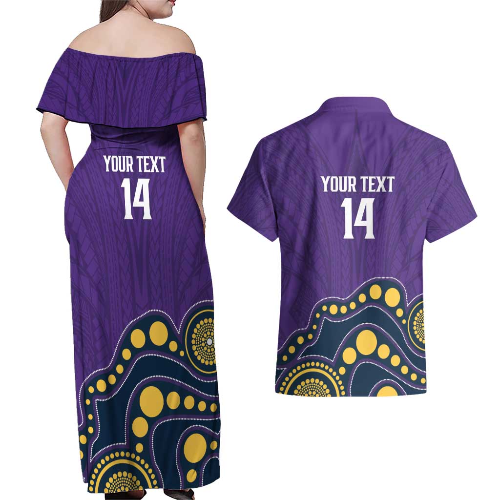 NRL Melbourne Rugby Custom Couples Matching Off Shoulder Maxi Dress and Hawaiian Shirt Premiers Trophy Ride The Storm - Aussie Hoodie