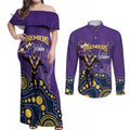 NRL Melbourne Rugby Custom Couples Matching Off Shoulder Maxi Dress and Long Sleeve Button Shirt Premiers Trophy Ride The Storm - Aussie Hoodie