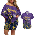 NRL Melbourne Rugby Custom Couples Matching Off Shoulder Short Dress and Hawaiian Shirt Premiers Trophy Ride The Storm - Aussie Hoodie