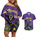 NRL Melbourne Rugby Custom Couples Matching Off Shoulder Short Dress and Hawaiian Shirt Premiers Trophy Ride The Storm - Aussie Hoodie
