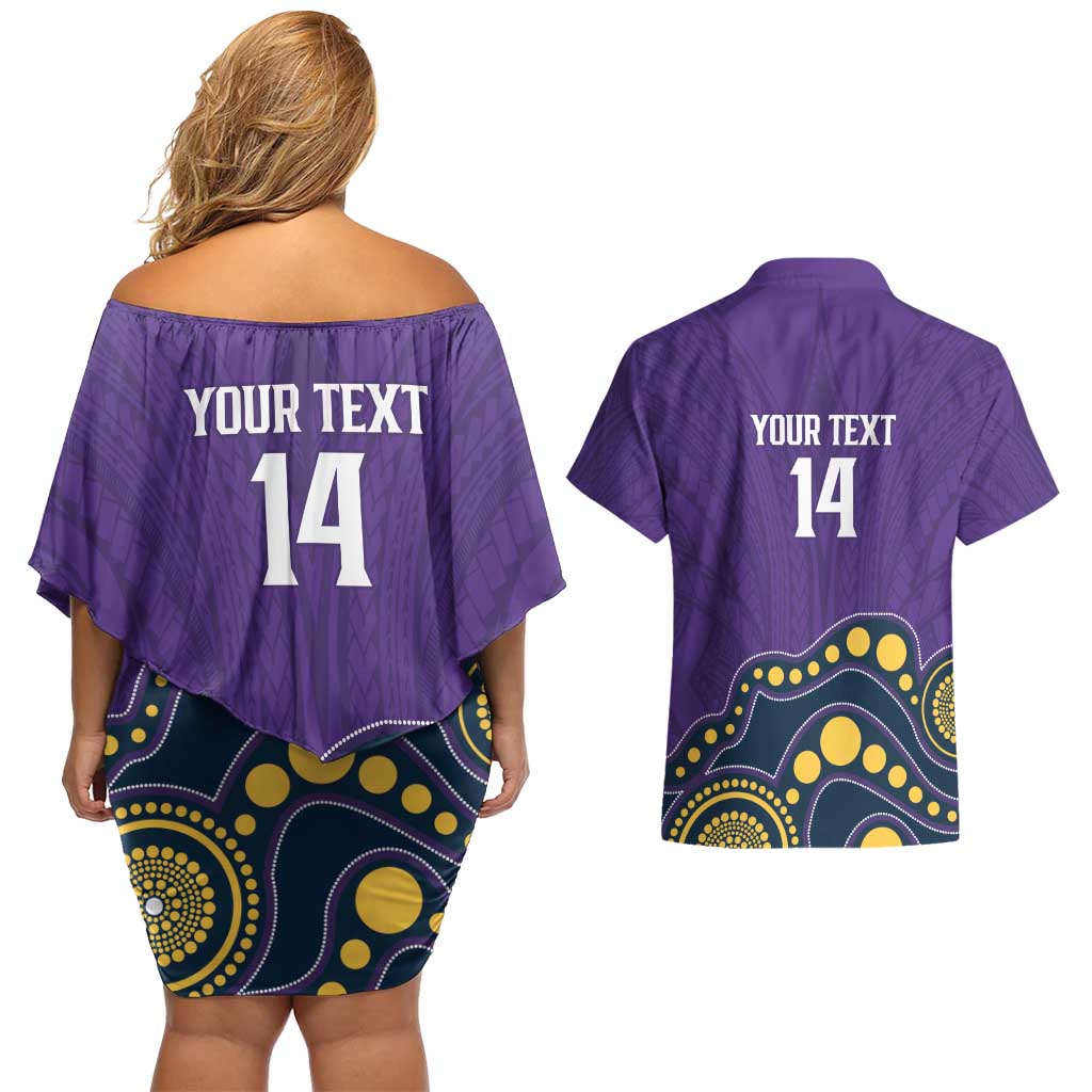 NRL Melbourne Rugby Custom Couples Matching Off Shoulder Short Dress and Hawaiian Shirt Premiers Trophy Ride The Storm - Aussie Hoodie