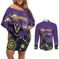 NRL Melbourne Rugby Custom Couples Matching Off Shoulder Short Dress and Long Sleeve Button Shirt Premiers Trophy Ride The Storm - Aussie Hoodie