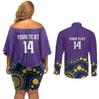 NRL Melbourne Rugby Custom Couples Matching Off Shoulder Short Dress and Long Sleeve Button Shirt Premiers Trophy Ride The Storm - Aussie Hoodie