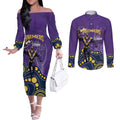 NRL Melbourne Rugby Custom Couples Matching Off The Shoulder Long Sleeve Dress and Long Sleeve Button Shirt Premiers Trophy Ride The Storm - Aussie Hoodie