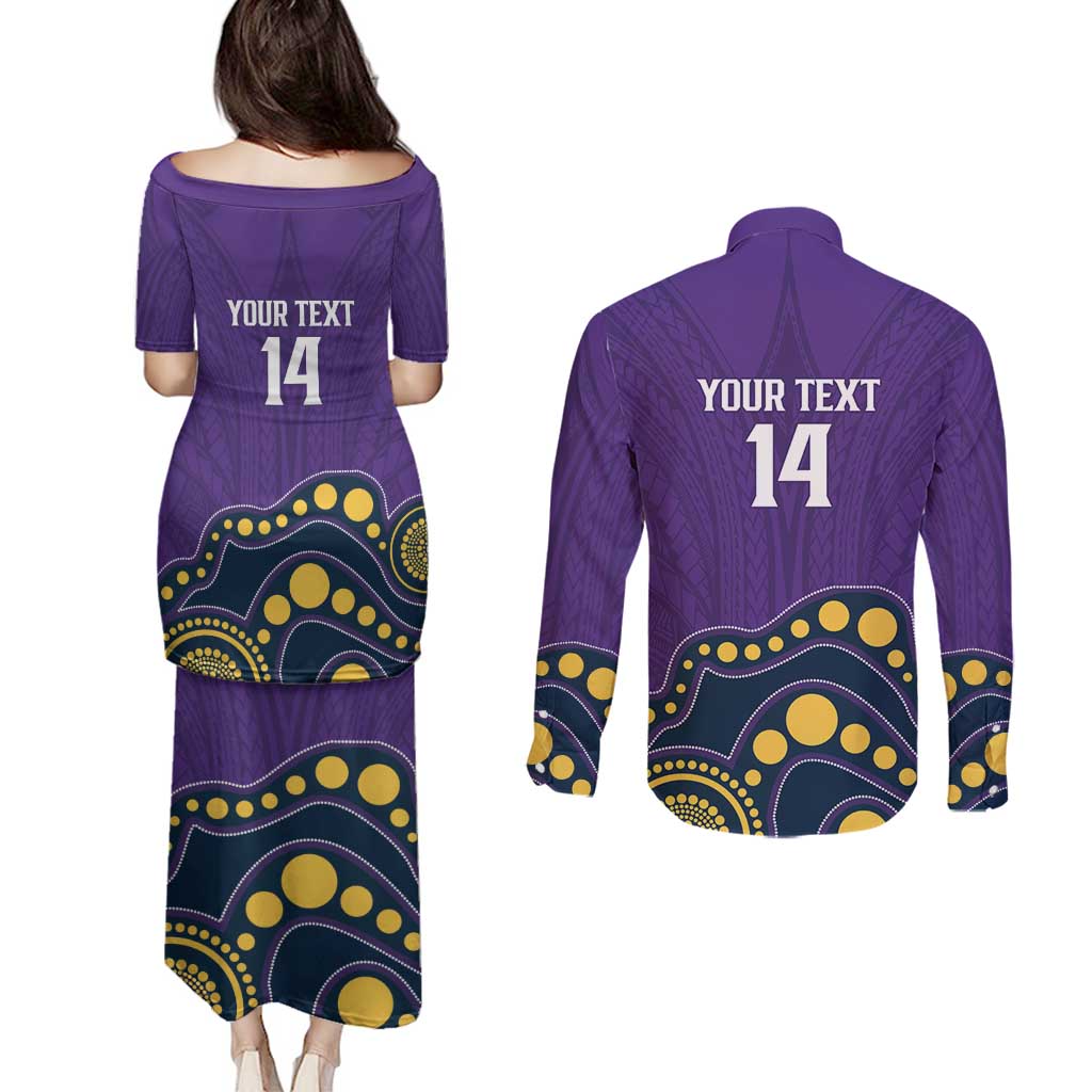 NRL Melbourne Rugby Custom Couples Matching Puletasi and Long Sleeve Button Shirt Premiers Trophy Ride The Storm - Aussie Hoodie