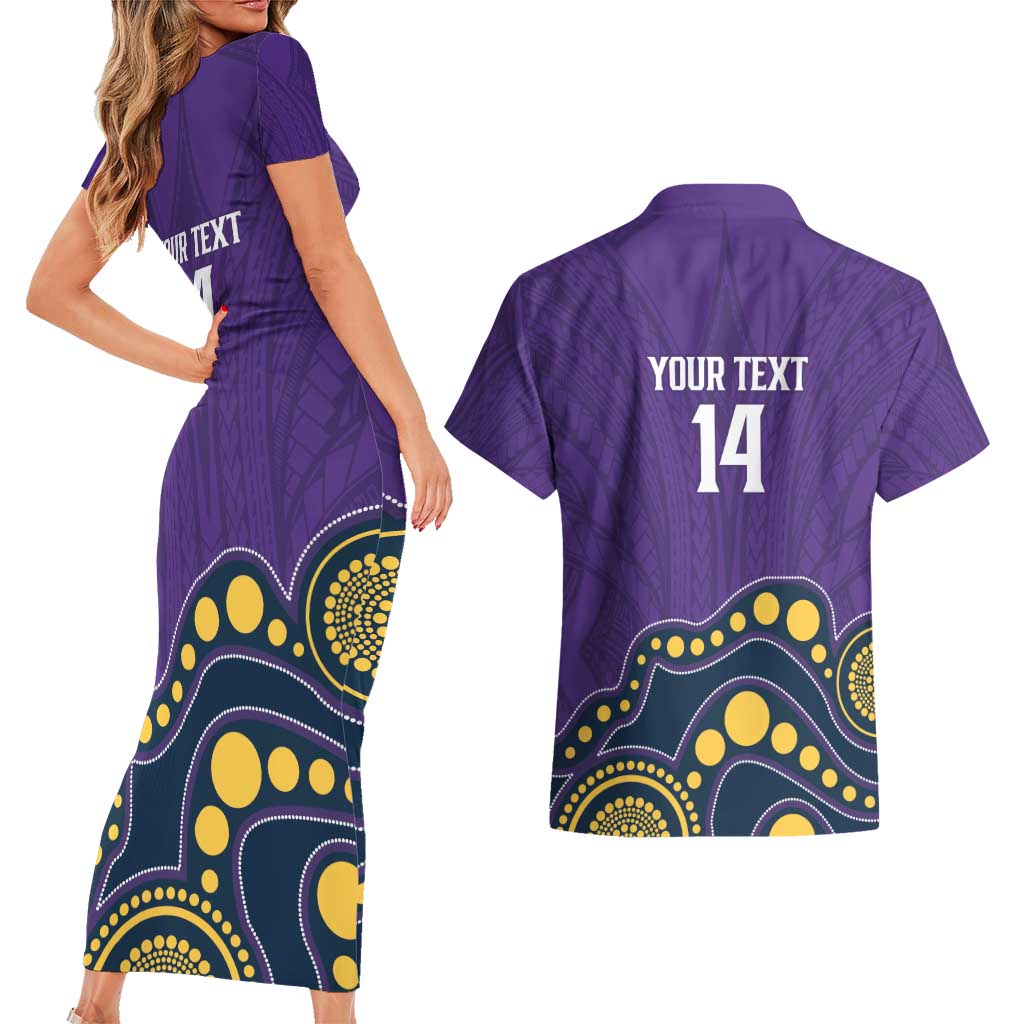 NRL Melbourne Rugby Custom Couples Matching Short Sleeve Bodycon Dress and Hawaiian Shirt Premiers Trophy Ride The Storm - Aussie Hoodie