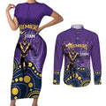 NRL Melbourne Rugby Custom Couples Matching Short Sleeve Bodycon Dress and Long Sleeve Button Shirt Premiers Trophy Ride The Storm - Aussie Hoodie