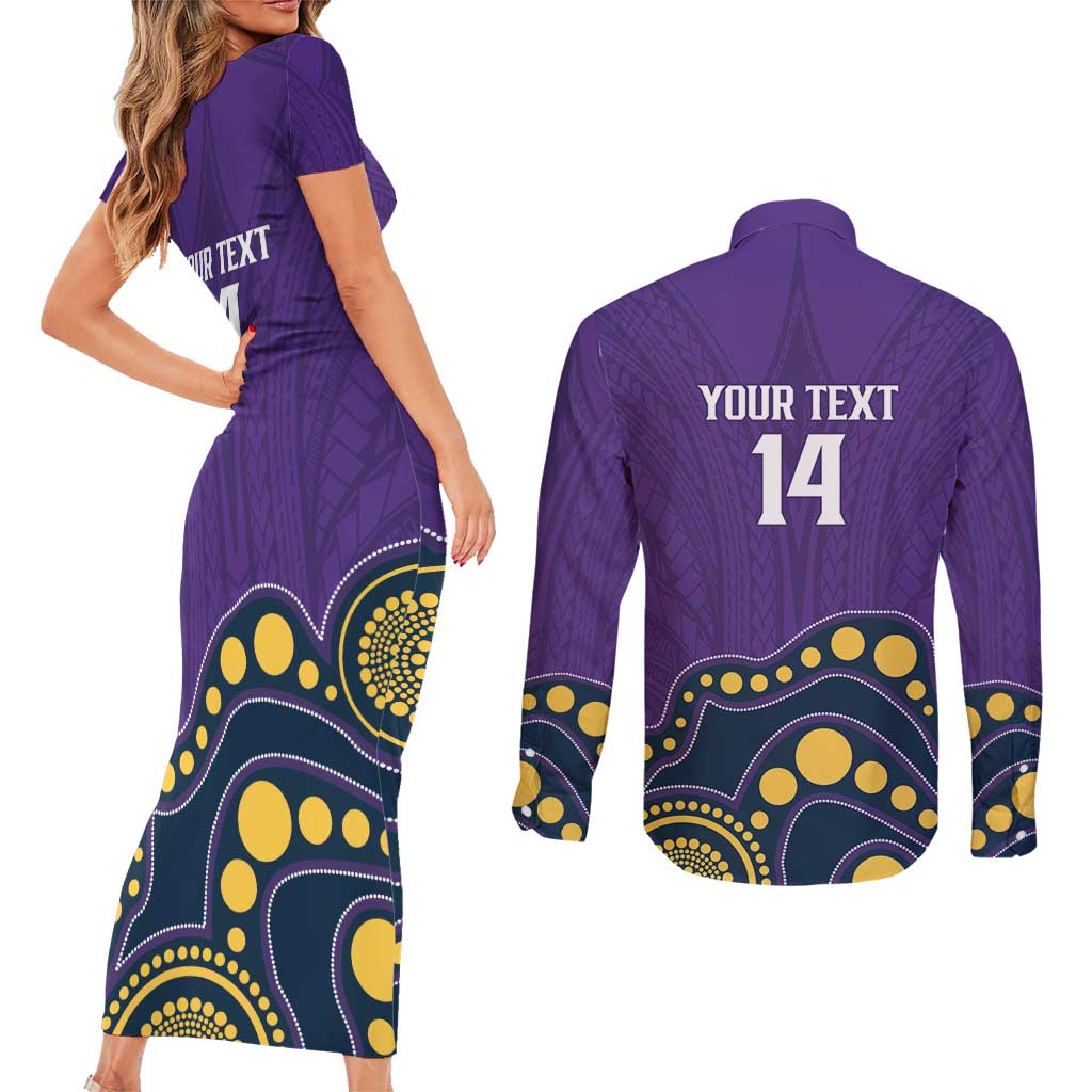 NRL Melbourne Rugby Custom Couples Matching Short Sleeve Bodycon Dress and Long Sleeve Button Shirt Premiers Trophy Ride The Storm - Aussie Hoodie