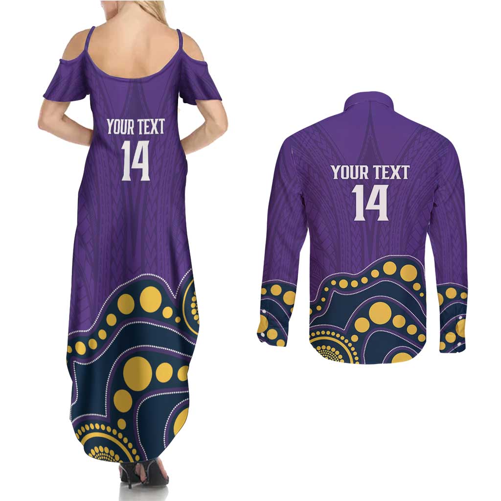 NRL Melbourne Rugby Custom Couples Matching Summer Maxi Dress and Long Sleeve Button Shirt Premiers Trophy Ride The Storm - Aussie Hoodie
