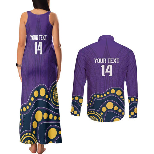 NRL Melbourne Rugby Custom Couples Matching Tank Maxi Dress and Long Sleeve Button Shirt Premiers Trophy Ride The Storm - Aussie Hoodie