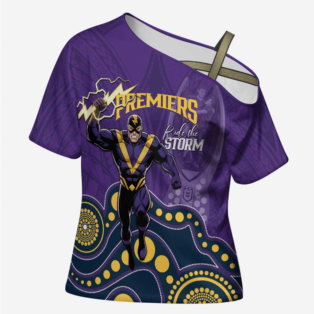 NRL Melbourne Rugby Custom Cross Shoulder Shirt Premiers Trophy Ride The Storm - Aussie Hoodie