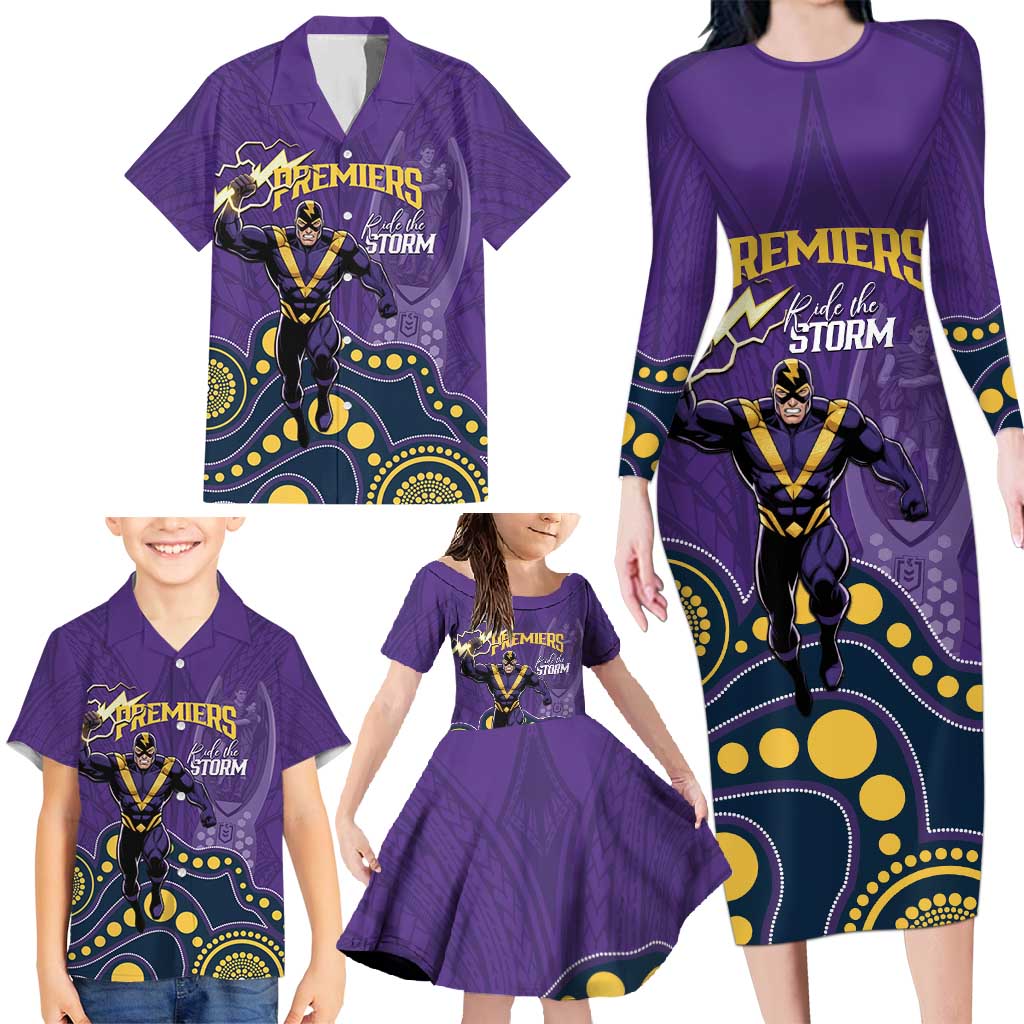 NRL Melbourne Rugby Custom Family Matching Long Sleeve Bodycon Dress and Hawaiian Shirt Premiers Trophy Ride The Storm - Aussie Hoodie