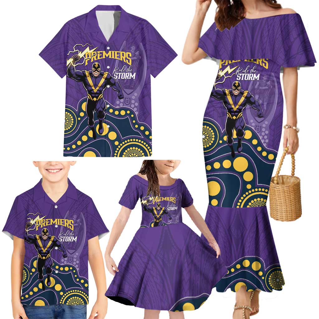 NRL Melbourne Rugby Custom Family Matching Mermaid Dress and Hawaiian Shirt Premiers Trophy Ride The Storm - Aussie Hoodie
