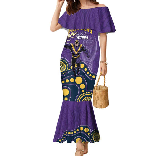 NRL Melbourne Rugby Custom Family Matching Mermaid Dress and Hawaiian Shirt Premiers Trophy Ride The Storm - Aussie Hoodie