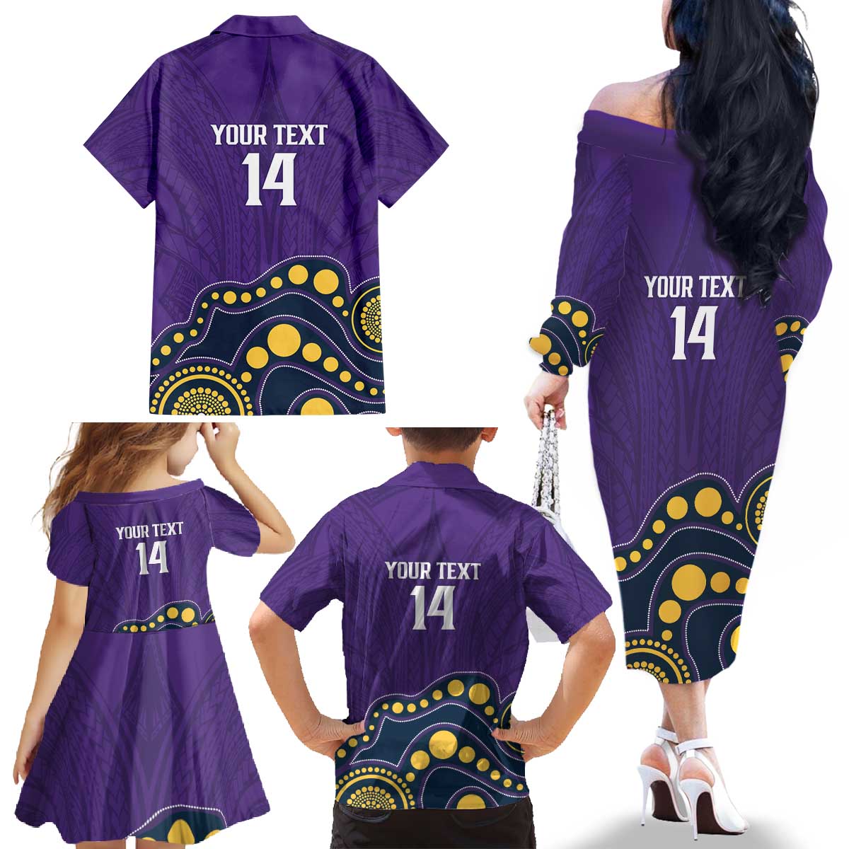 NRL Melbourne Rugby Custom Family Matching Off The Shoulder Long Sleeve Dress and Hawaiian Shirt Premiers Trophy Ride The Storm - Aussie Hoodie