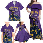 NRL Melbourne Rugby Custom Family Matching Off Shoulder Maxi Dress and Hawaiian Shirt Premiers Trophy Ride The Storm - Aussie Hoodie