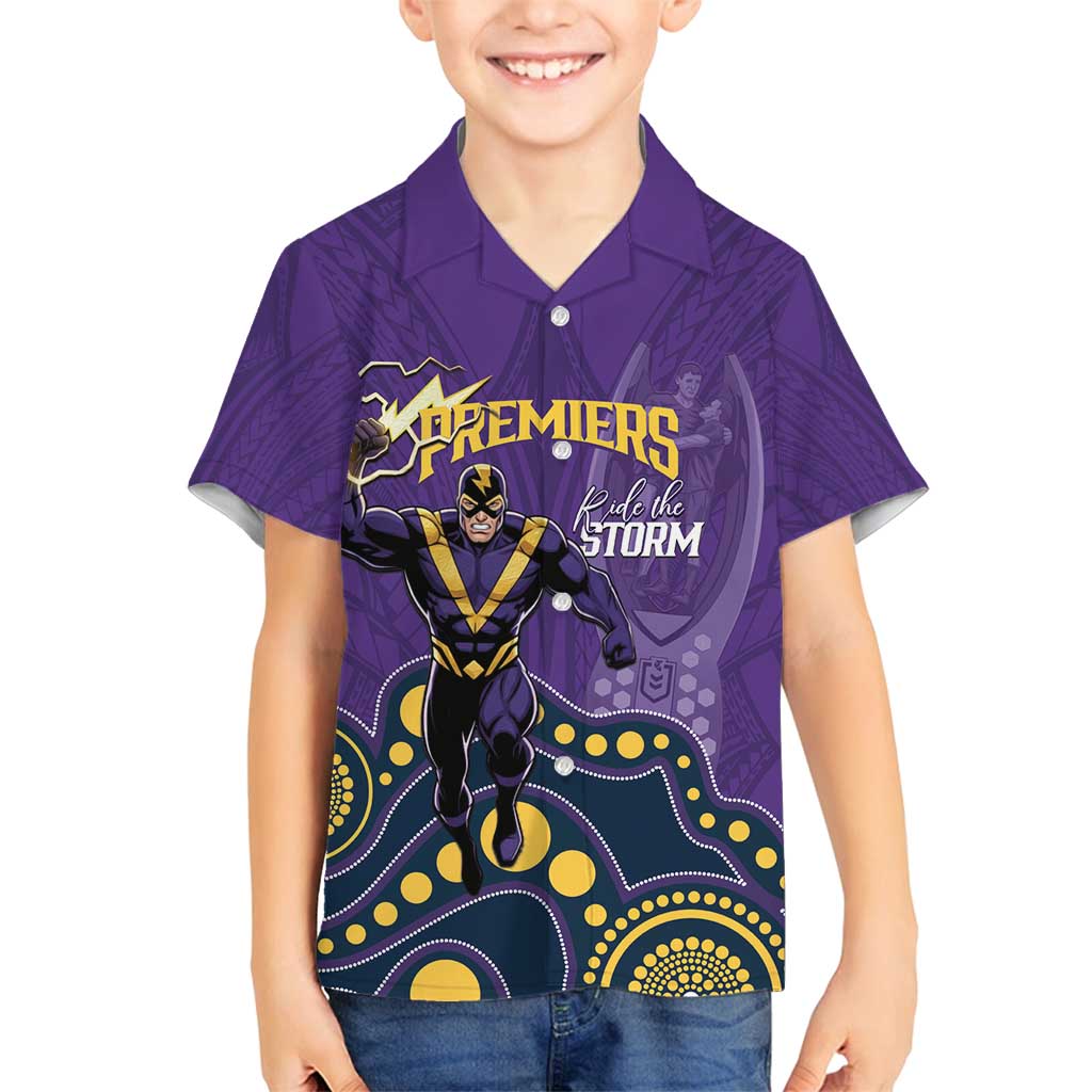 NRL Melbourne Rugby Custom Family Matching Off Shoulder Maxi Dress and Hawaiian Shirt Premiers Trophy Ride The Storm - Aussie Hoodie