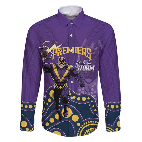 NRL Melbourne Rugby Custom Family Matching Off Shoulder Short Dress and Hawaiian Shirt Premiers Trophy Ride The Storm - Aussie Hoodie