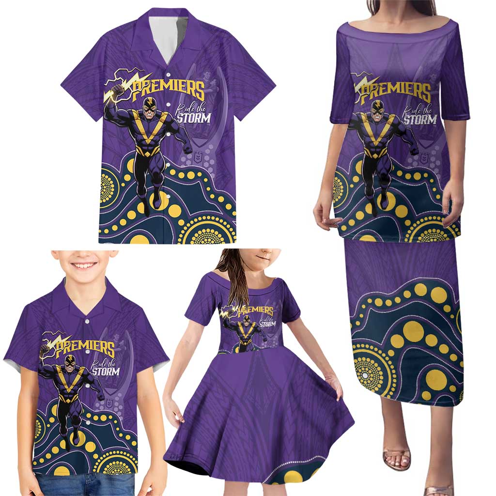 NRL Melbourne Rugby Custom Family Matching Puletasi and Hawaiian Shirt Premiers Trophy Ride The Storm - Aussie Hoodie