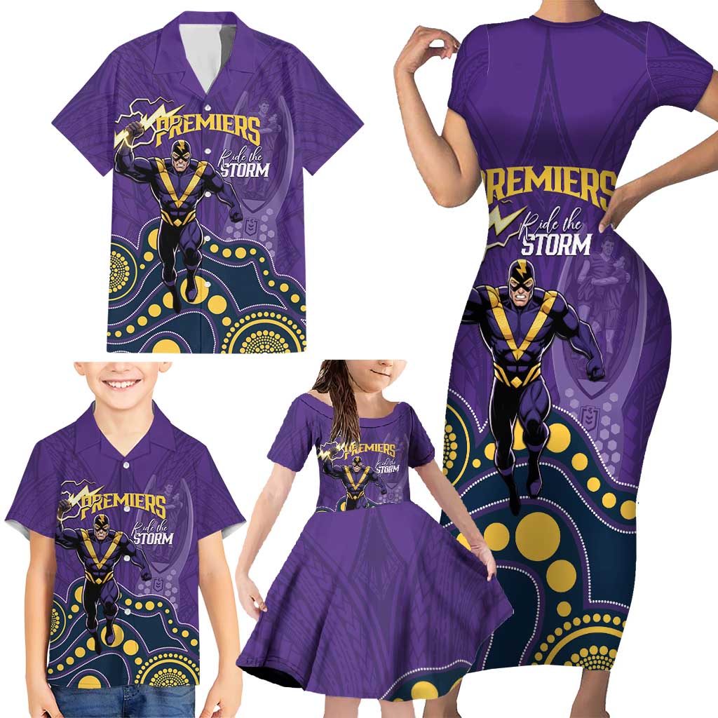 NRL Melbourne Rugby Custom Family Matching Short Sleeve Bodycon Dress and Hawaiian Shirt Premiers Trophy Ride The Storm - Aussie Hoodie