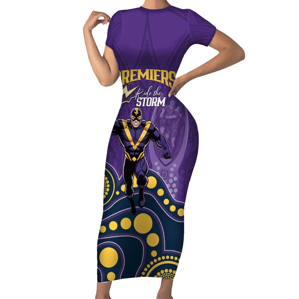 NRL Melbourne Rugby Custom Family Matching Short Sleeve Bodycon Dress and Hawaiian Shirt Premiers Trophy Ride The Storm - Aussie Hoodie