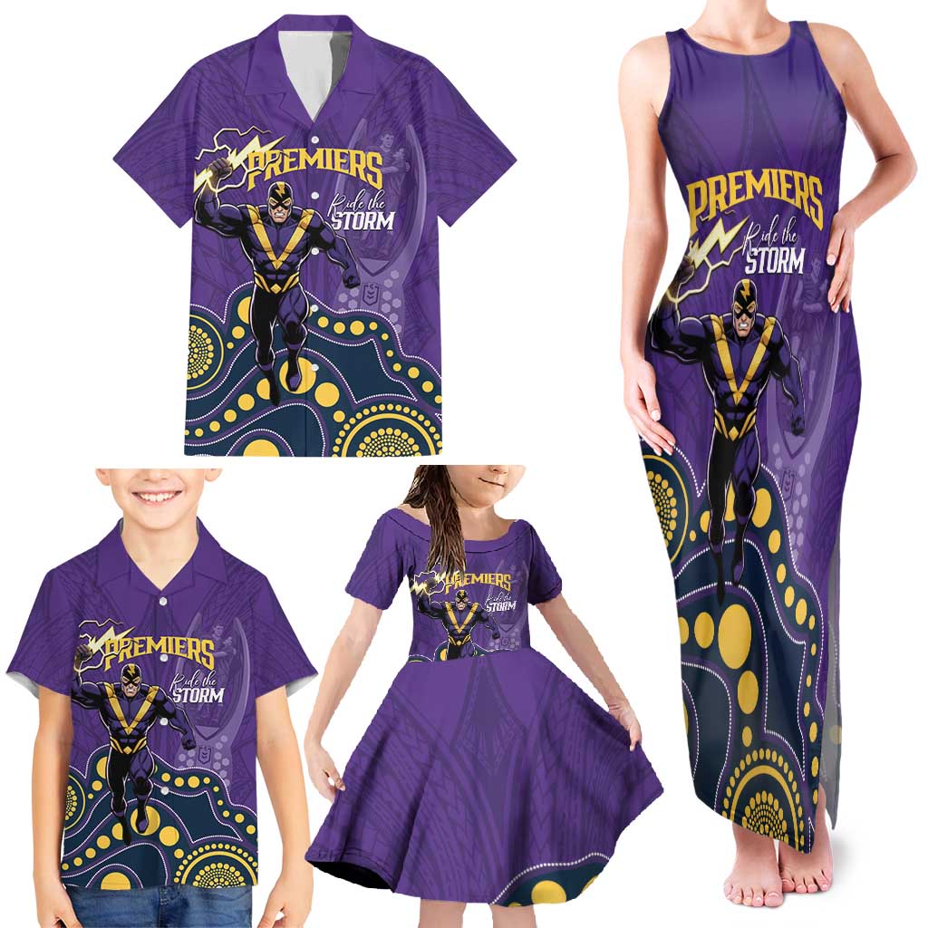 NRL Melbourne Rugby Custom Family Matching Tank Maxi Dress and Hawaiian Shirt Premiers Trophy Ride The Storm - Aussie Hoodie
