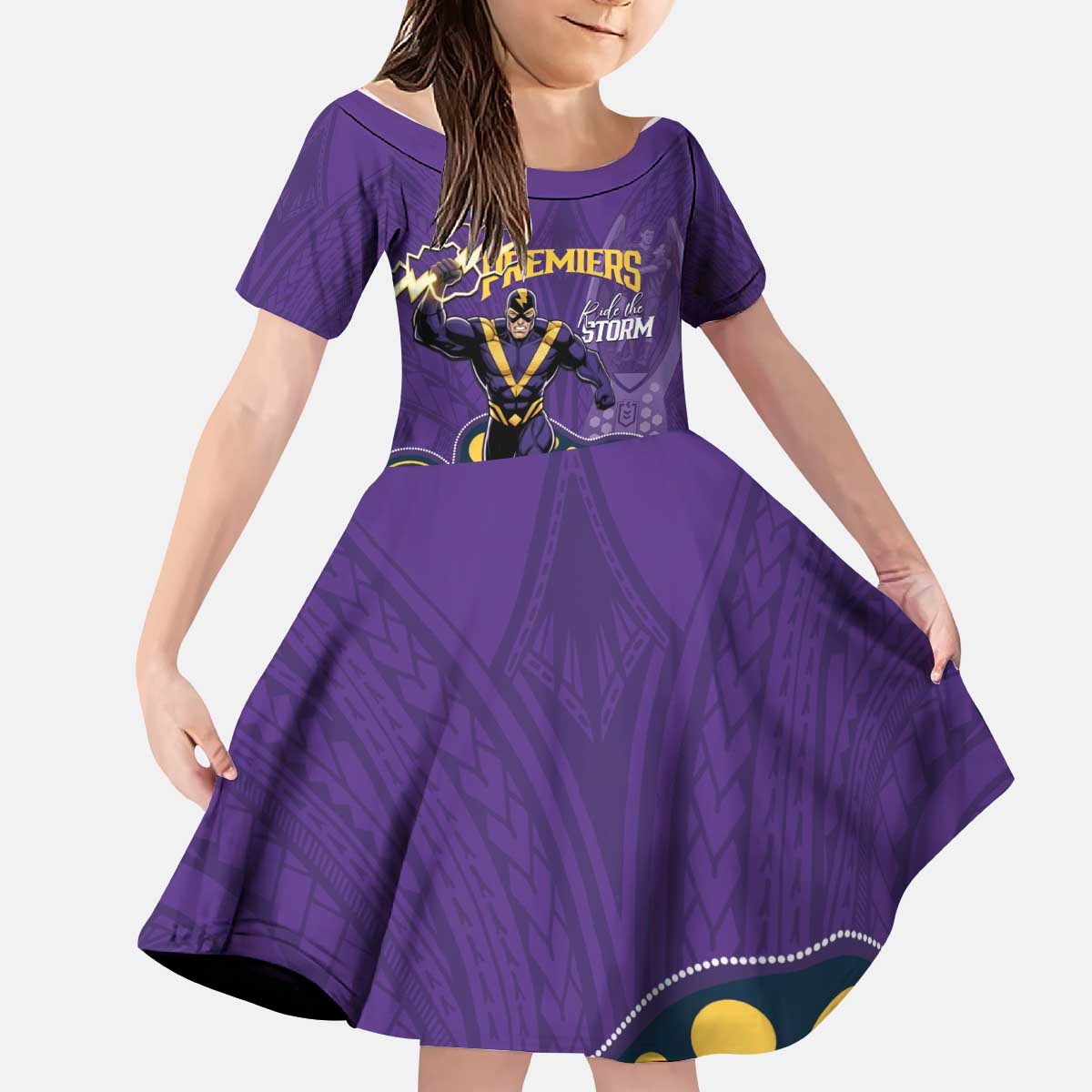 NRL Melbourne Rugby Custom Kid Short Sleeve Dress Premiers Trophy Ride The Storm - Aussie Hoodie