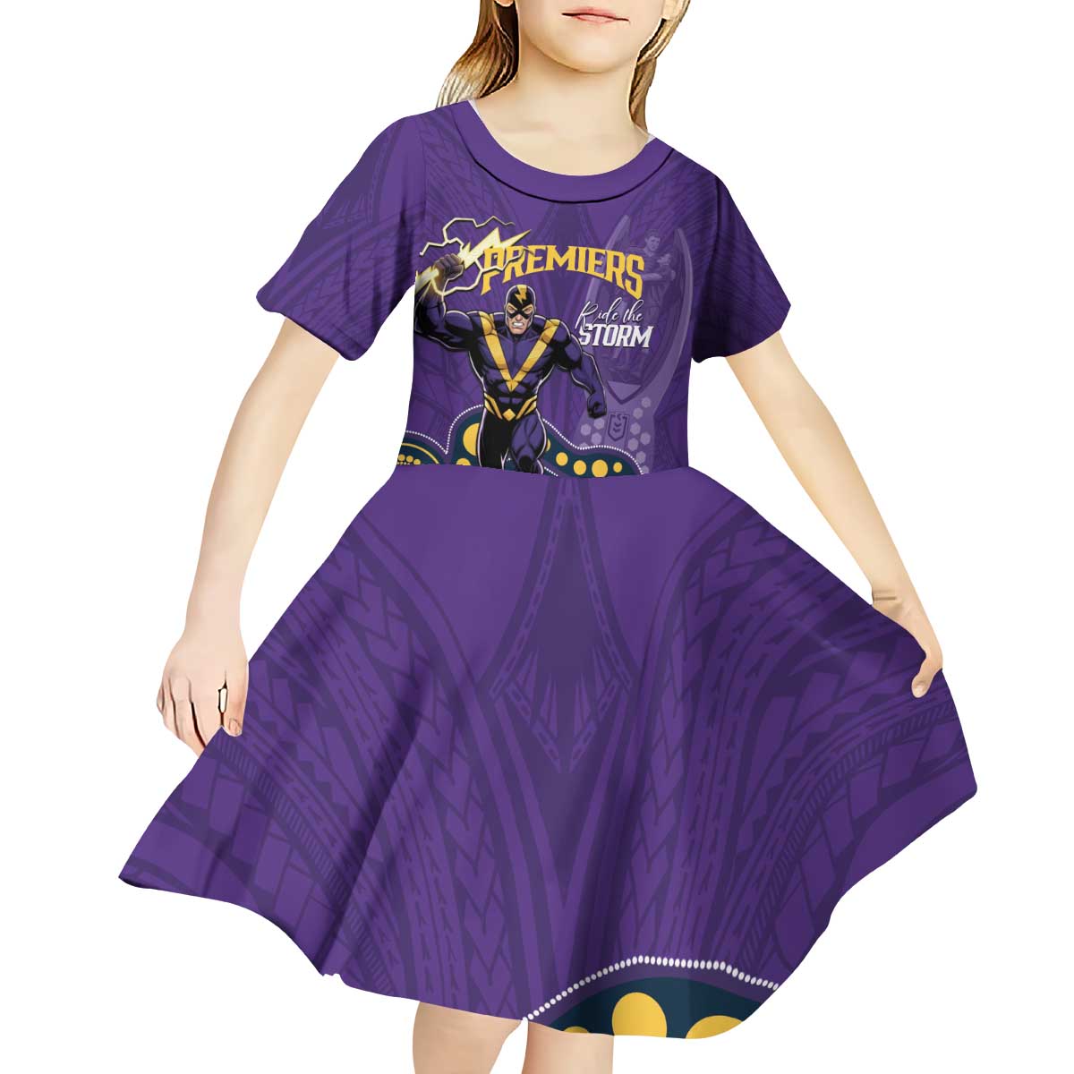 NRL Melbourne Rugby Custom Kid Short Sleeve Dress Premiers Trophy Ride The Storm - Aussie Hoodie