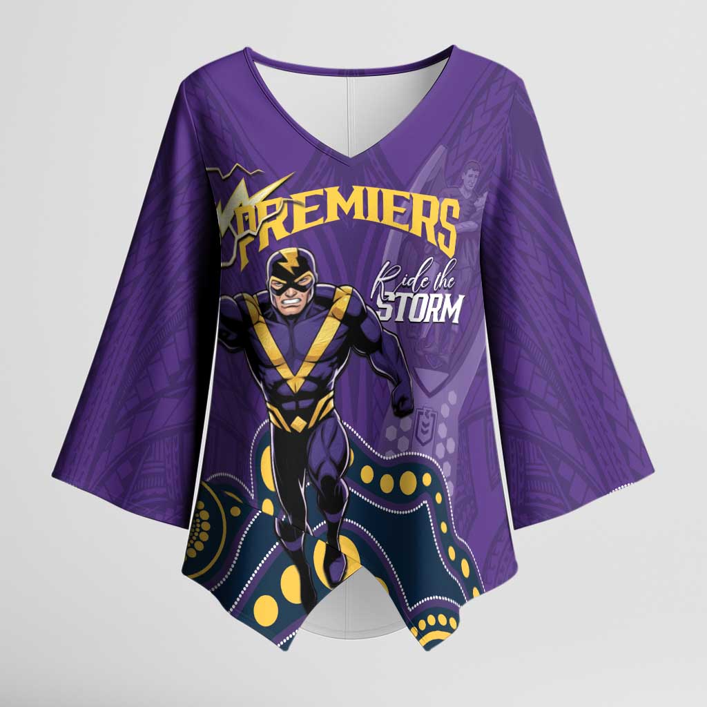 NRL Melbourne Rugby Custom Kimono Sleeve Blouse Premiers Trophy Ride The Storm - Aussie Hoodie