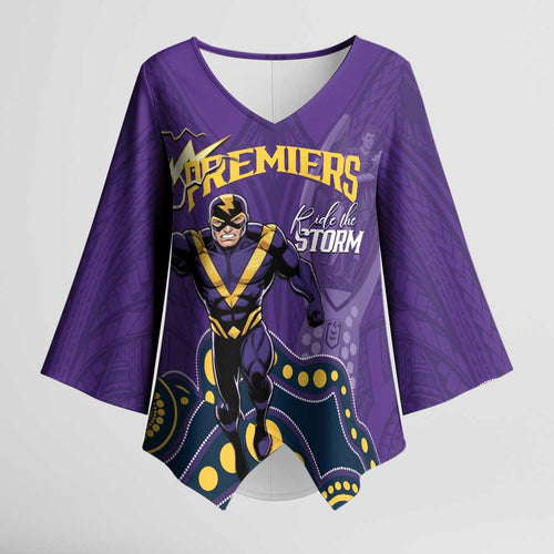 NRL Melbourne Rugby Custom Kimono Sleeve Blouse Premiers Trophy Ride The Storm - Aussie Hoodie