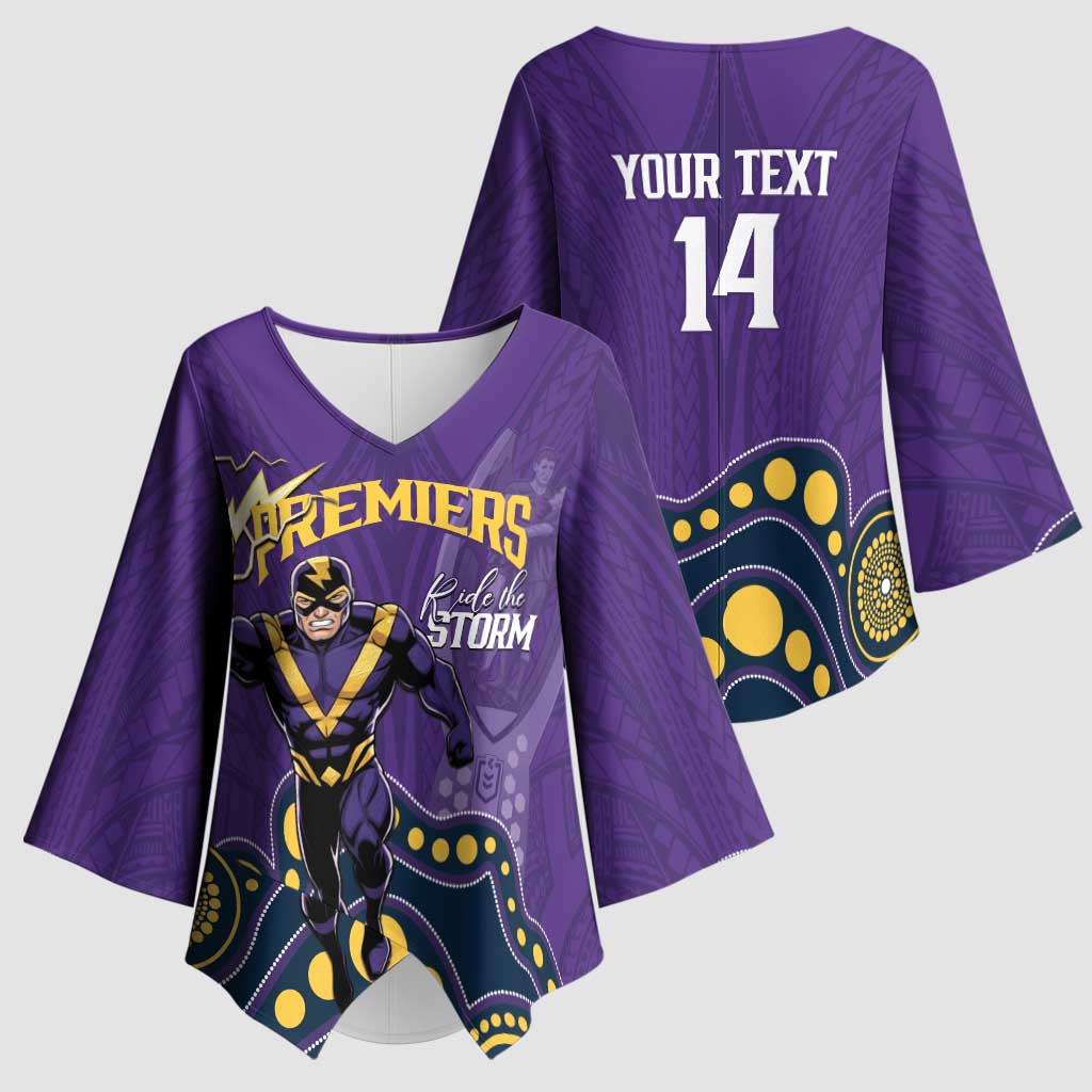 NRL Melbourne Rugby Custom Kimono Sleeve Blouse Premiers Trophy Ride The Storm - Aussie Hoodie