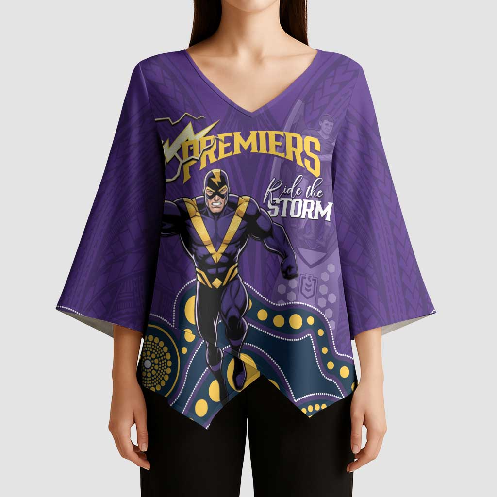 NRL Melbourne Rugby Custom Kimono Sleeve Blouse Premiers Trophy Ride The Storm - Aussie Hoodie