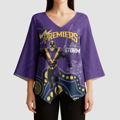 NRL Melbourne Rugby Custom Kimono Sleeve Blouse Premiers Trophy Ride The Storm - Aussie Hoodie