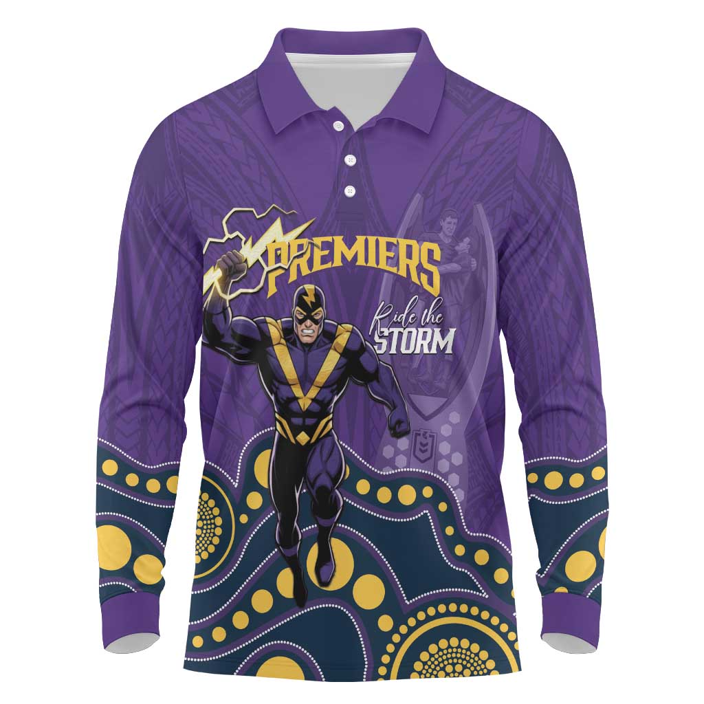 NRL Melbourne Rugby Custom Long Sleeve Polo Shirt Premiers Trophy Ride The Storm - Aussie Hoodie